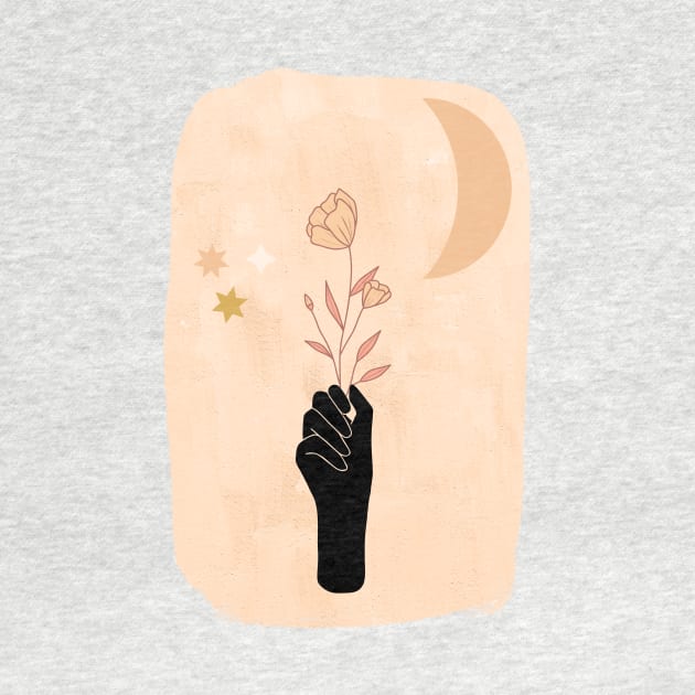 mystical moon, stars, hand and flower by LisaCasineau